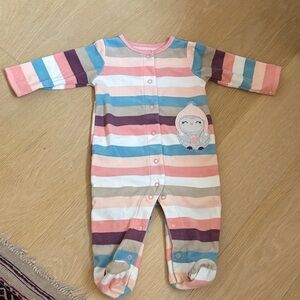 Carter's Striped Multicolor Footed One-Piece - Pink, Blue, Purple, Cream